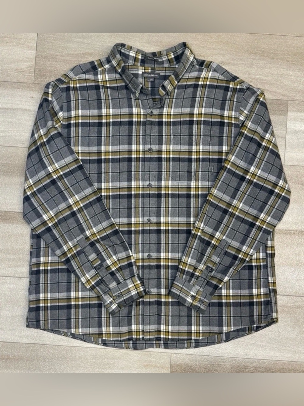Eddie Bauer - Classic Fit Plaid Flannel Shirt - Size 2XL - Gray White Yellow